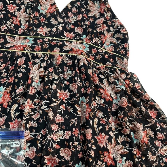 Express Black Floral Metallic Tiered Ruffled Spaghetti Straps Mini Dress Sz XL - Picture 13 of 15
